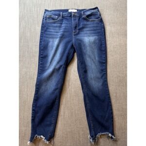 Jelly Jeans Women's Blue Wash Distressed Fray Hem Cropped Skinny Jeans Size 13